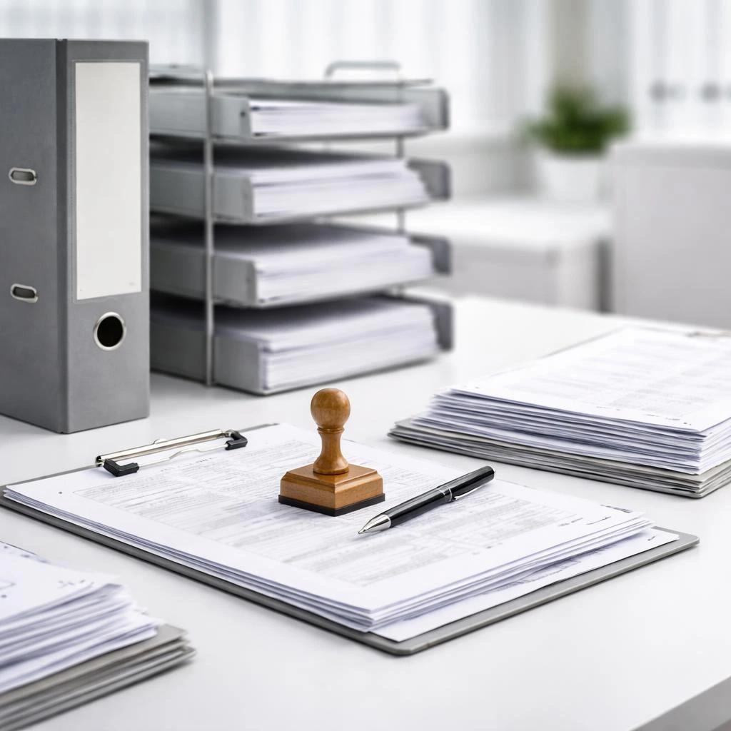 Ausgefüllte Formulare und Unterlagen für Behördenmeldungen