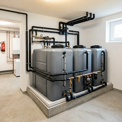 Neue Heizöltankanlage wird in einem Keller installiert